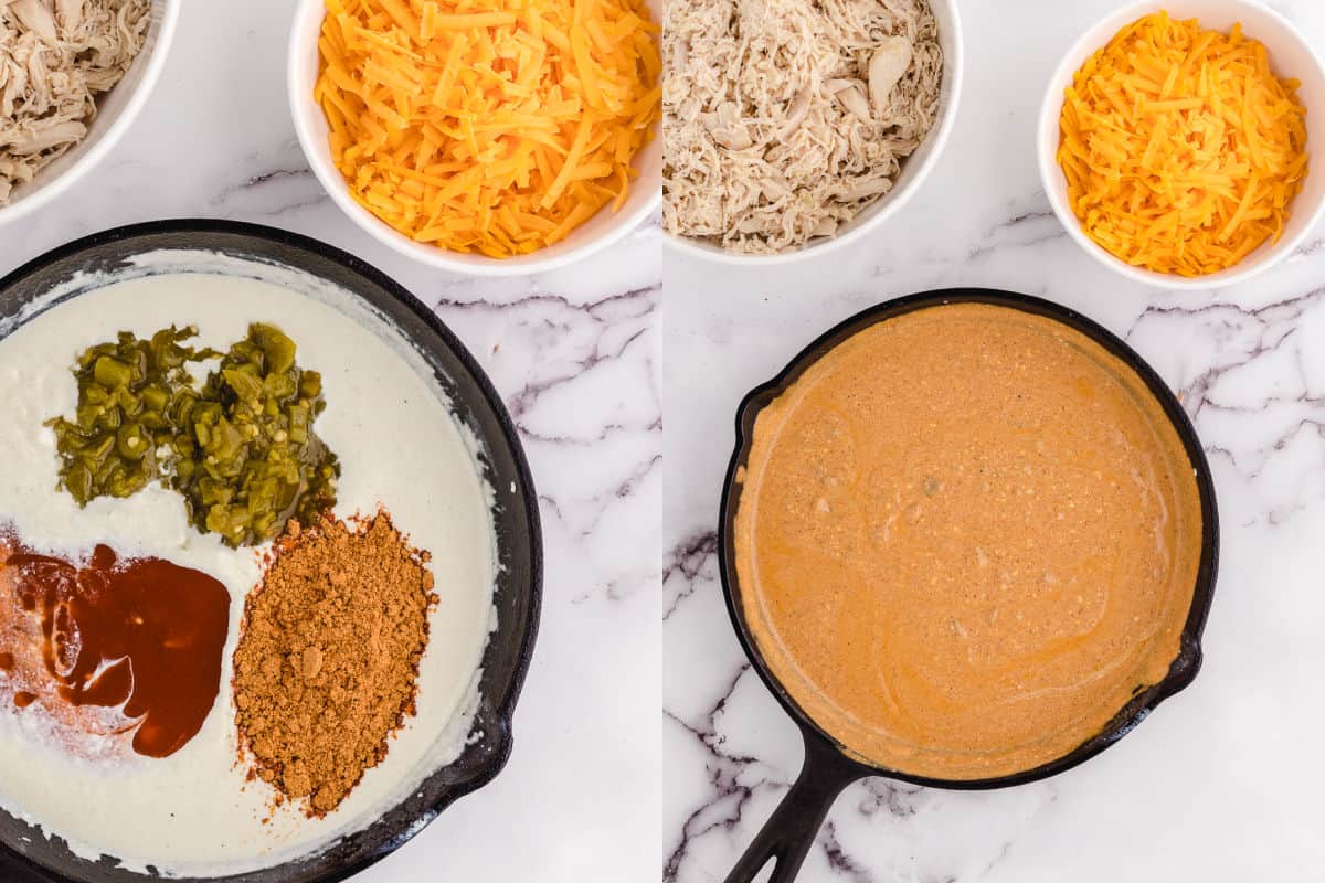 mixing in the seasoning for the enchiladas casserole and making it a sauce