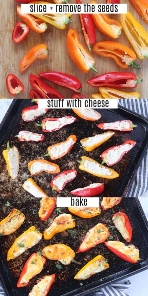 stuffed mini peppers appetizer photo collage of steps