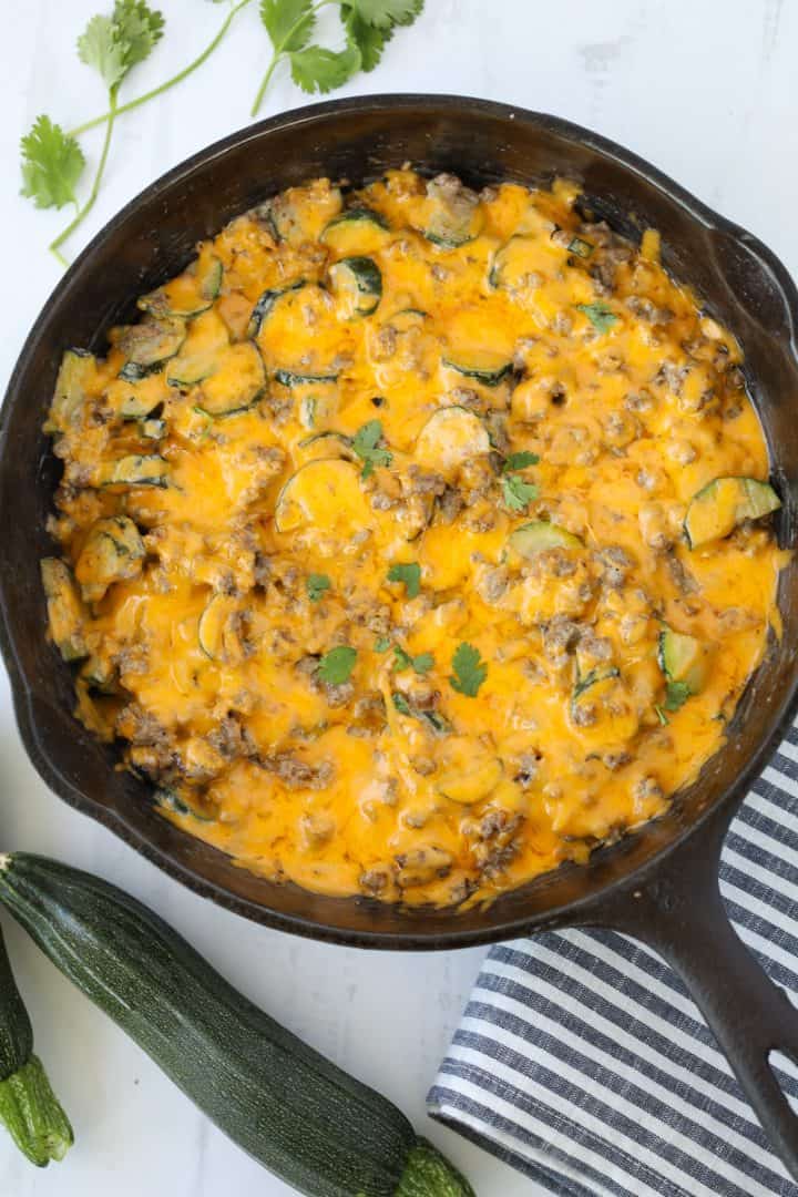 zucchini casserole with ground beef top down view photo
