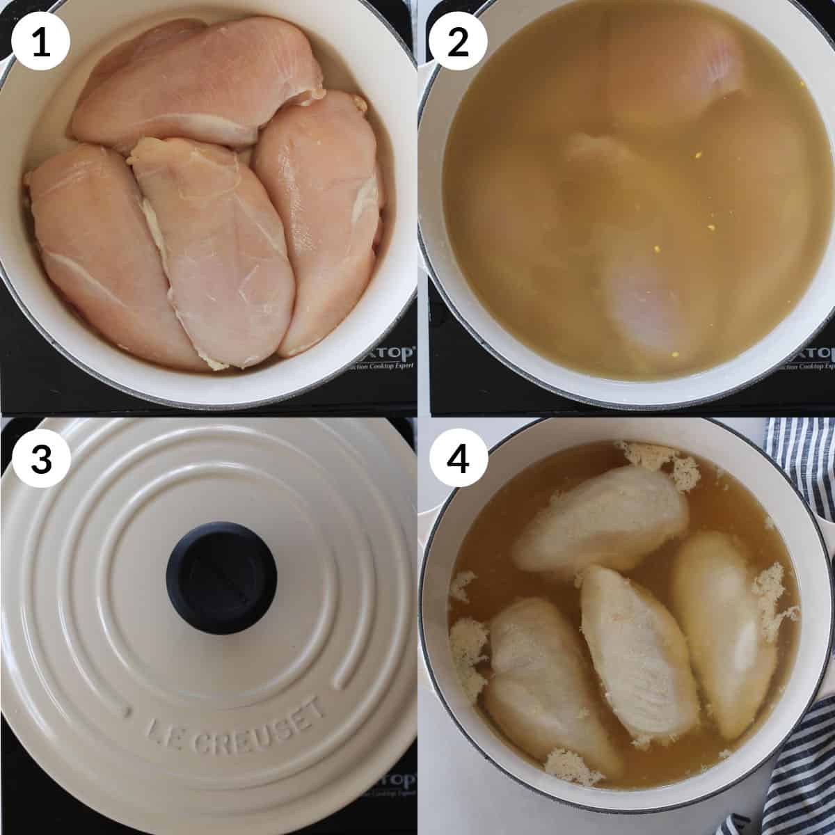 recipe steps collage on how to boil chicken