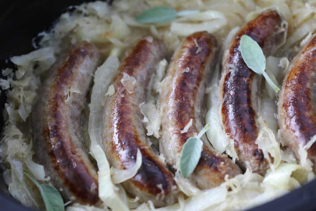 the bratwurst in crockpot after cooking