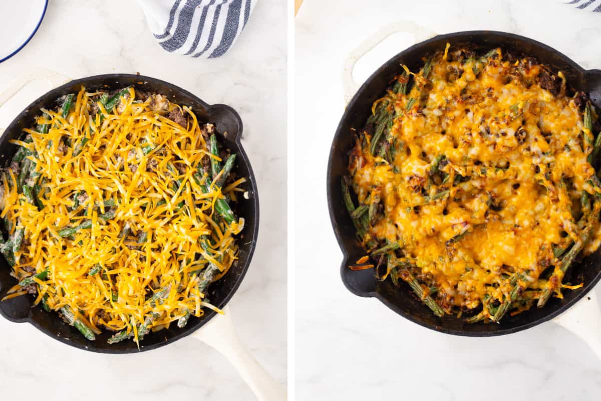 sprinkling the cheddar cheese on the casserole and broiling it to brown 