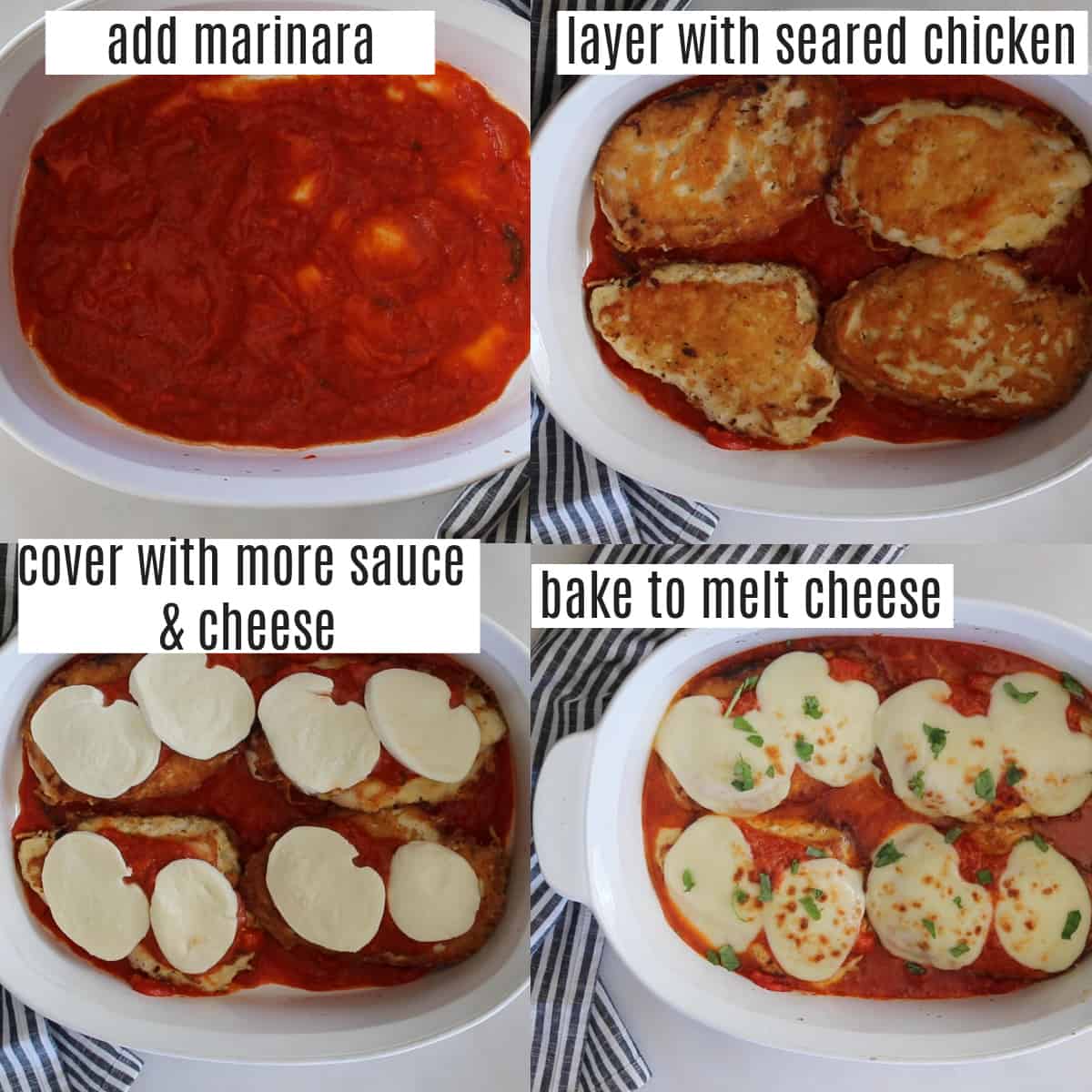 keto parmesan chicken recipe steps photo collage