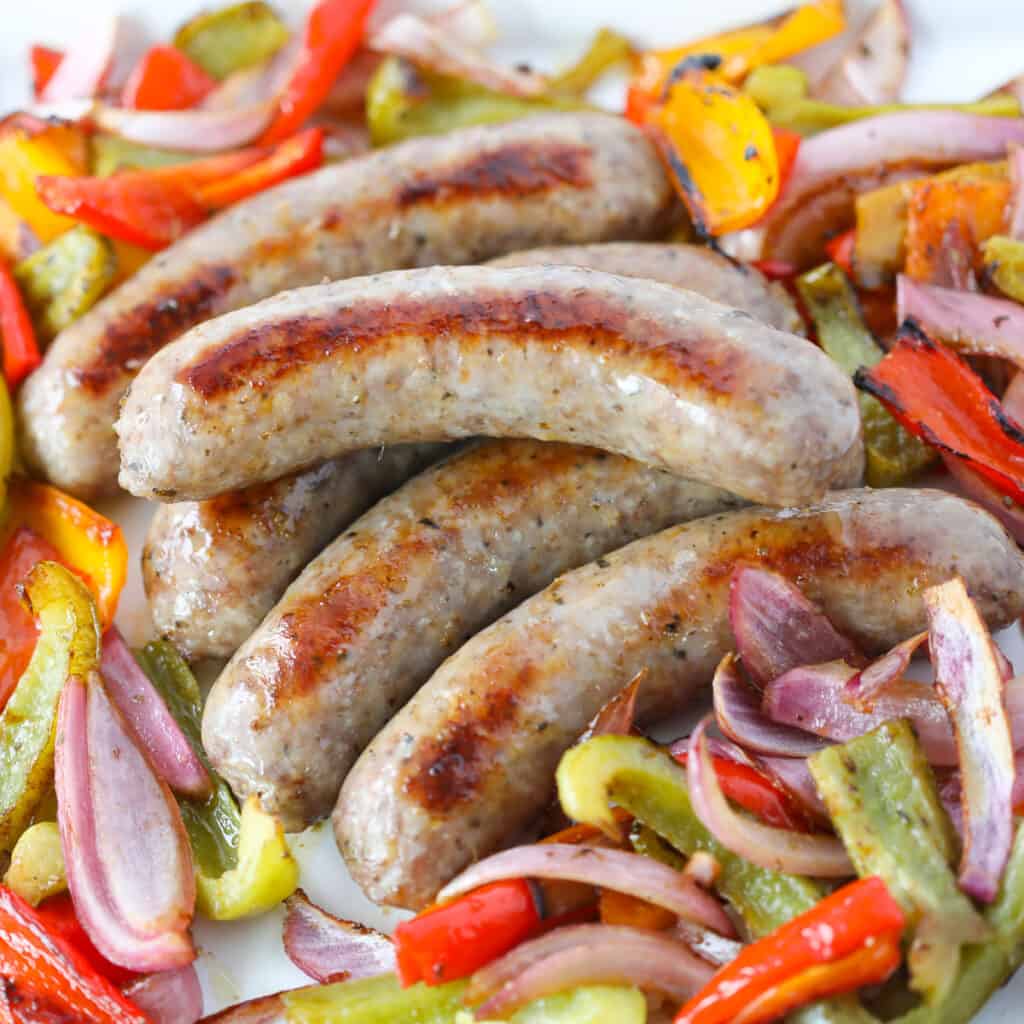 baking sweet italian sausages in the oven with peppers