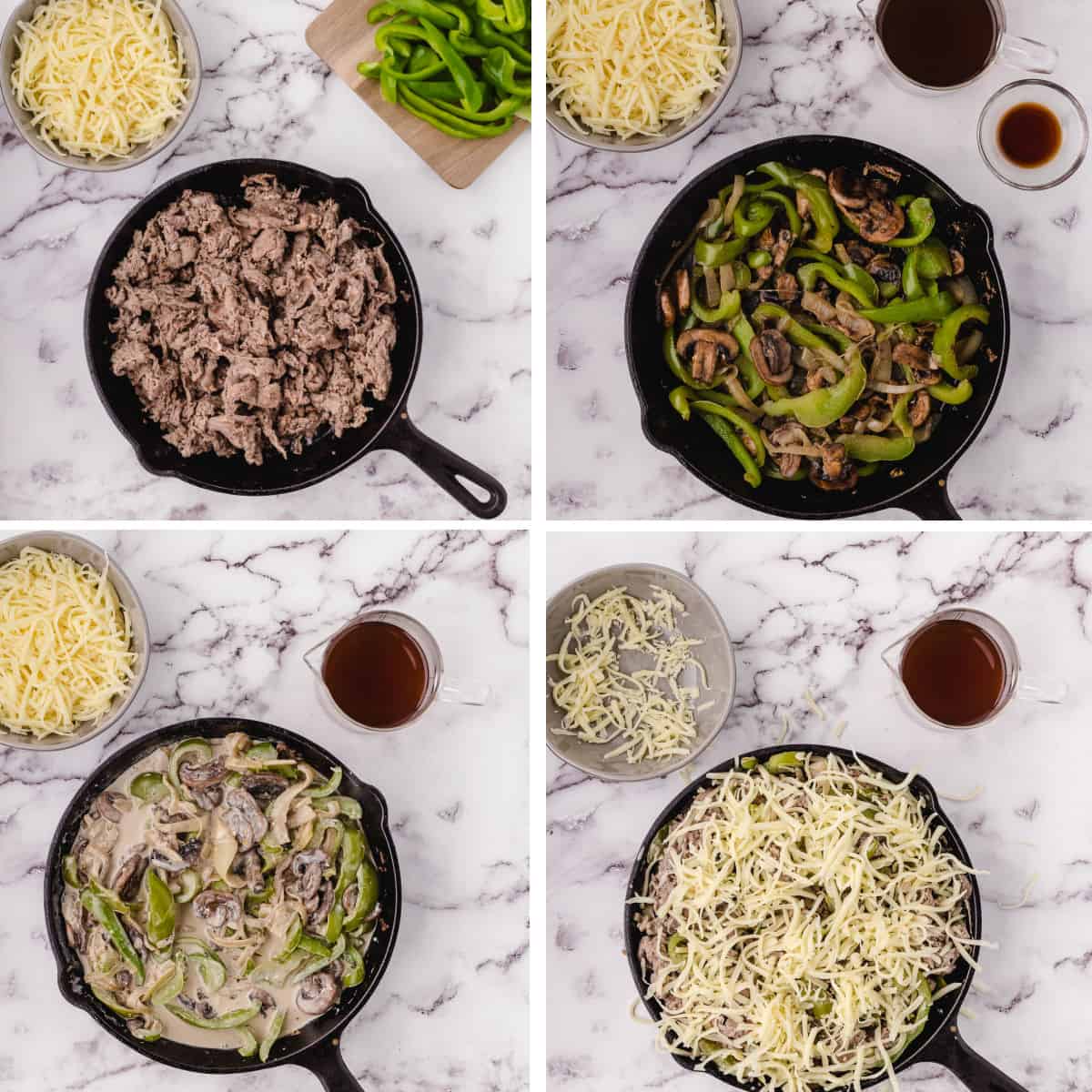 cheese steak casserole recipe steps collage