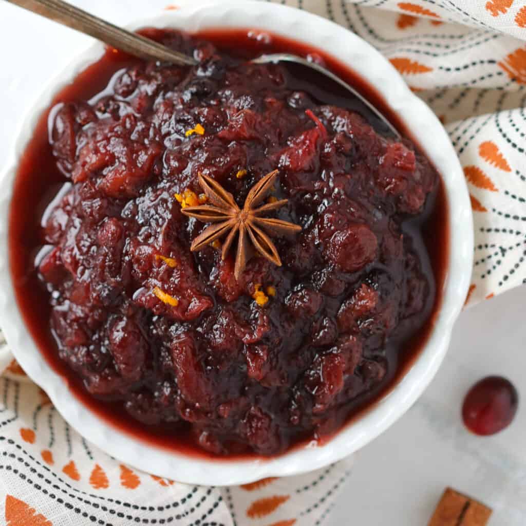 cranberry orange sauce crock-pot recipe in a white dish