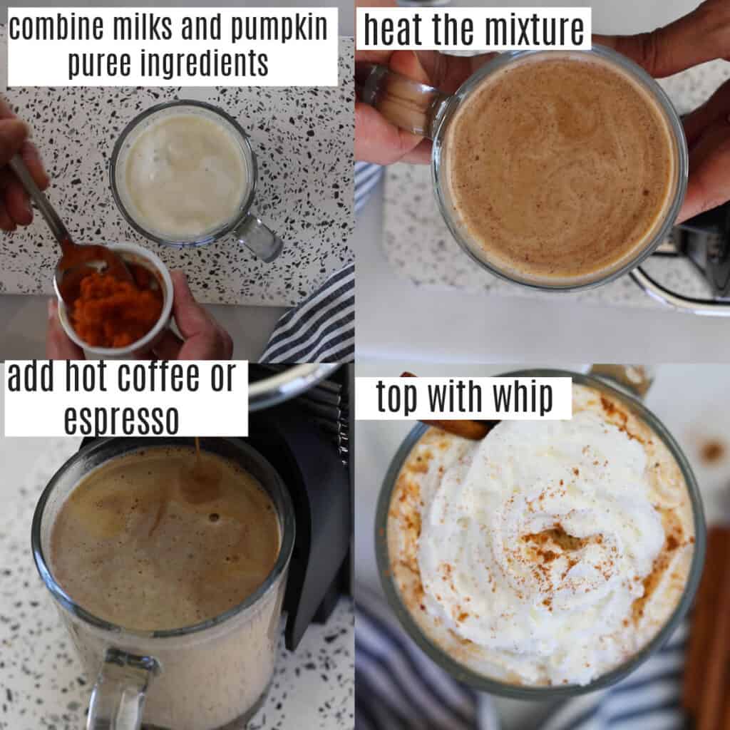 how to make a diy pumpkin spice latte collage of recipe steps