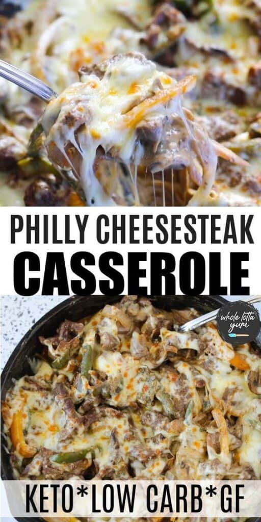 keto philly cheese steak casserole pin for pinterest