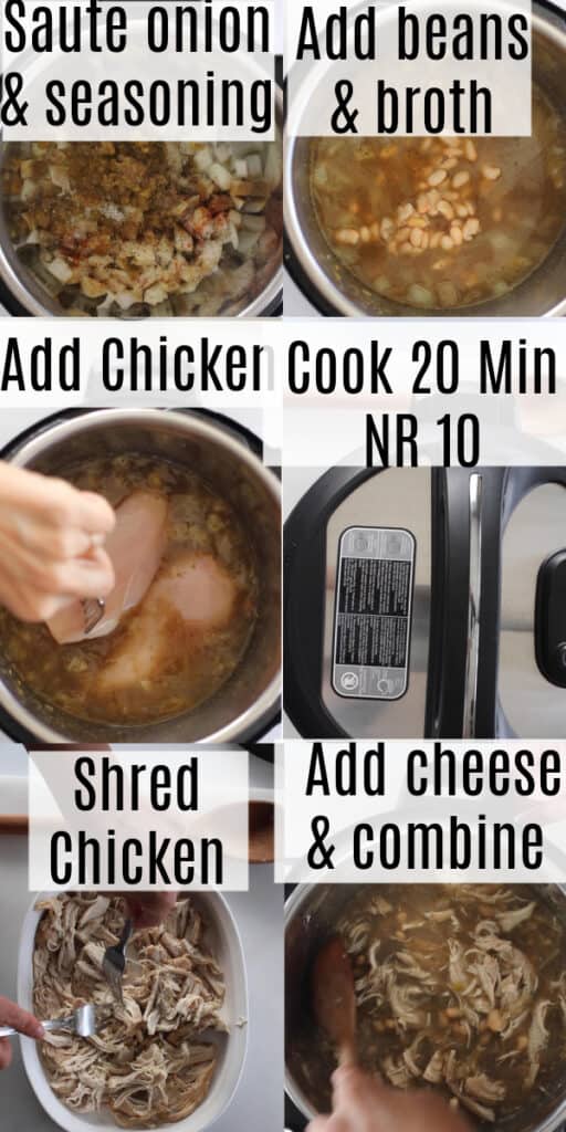 white chicken chili recipe instant pot steps collage