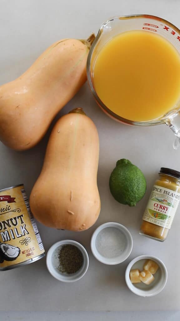 whole30 butternut squash soup ingredients with coconut milk and curry