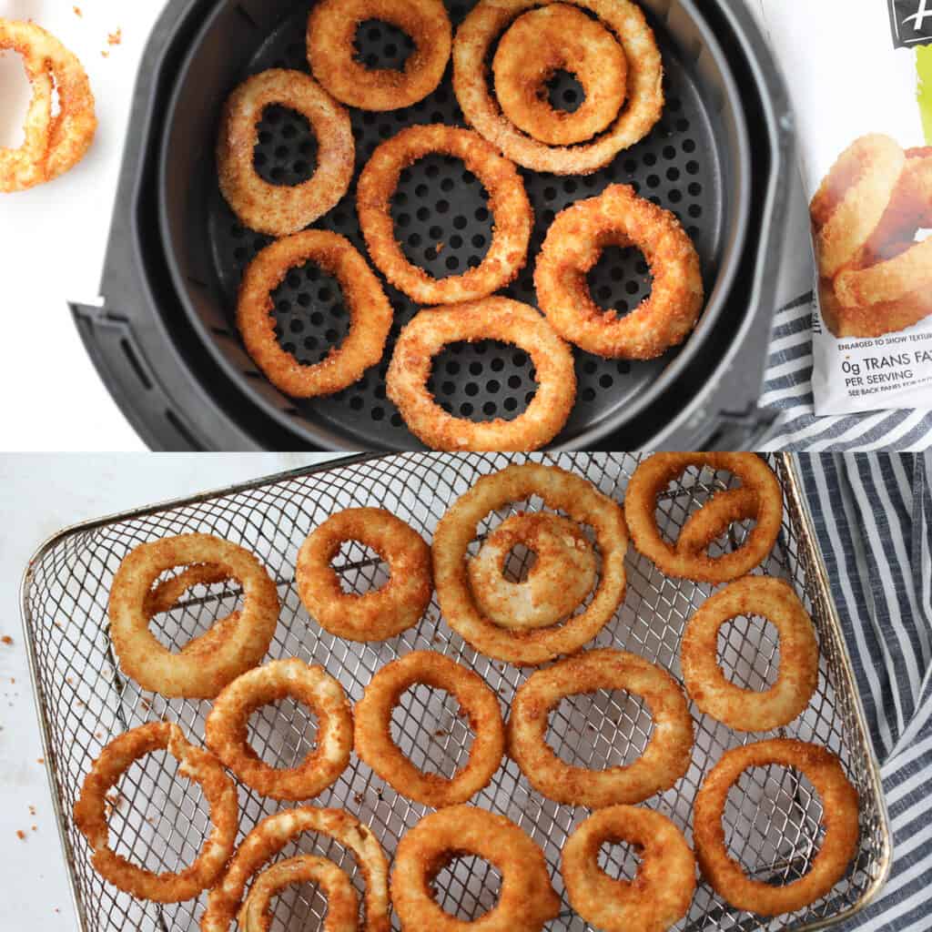 the air fryer onion rings recipe works in an oven style or basket style air fryer