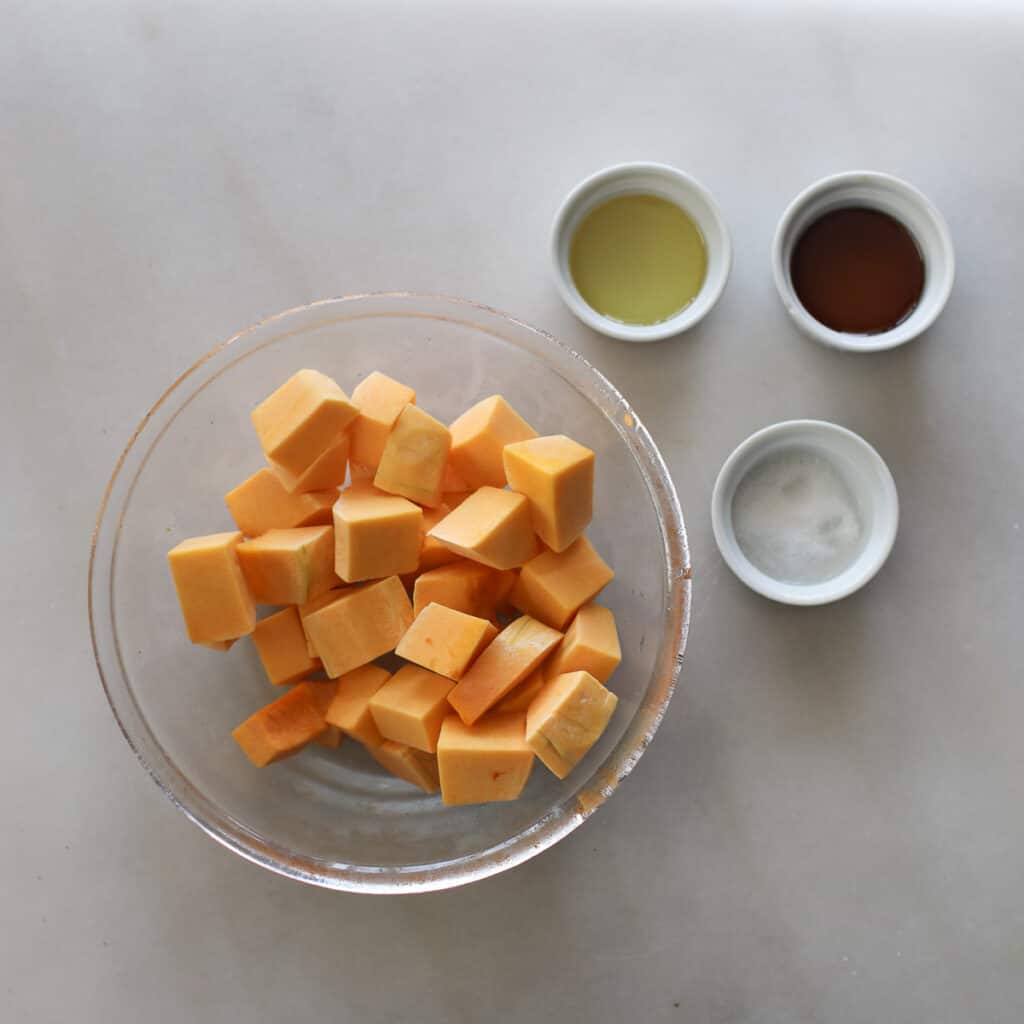 the ingredients to make butternut squash in an air fryer
