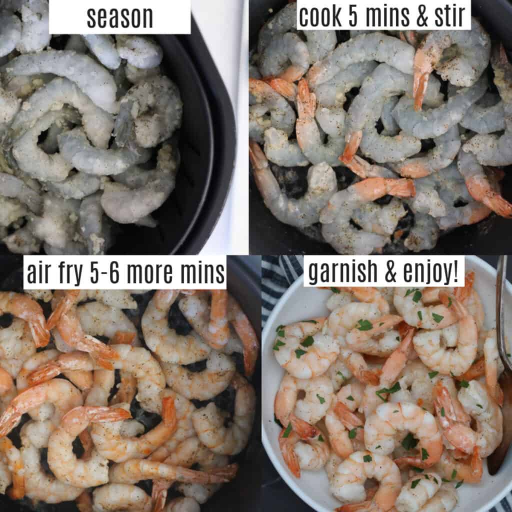 how long to cook frozen shrimp in air fryer collage of recipe steps