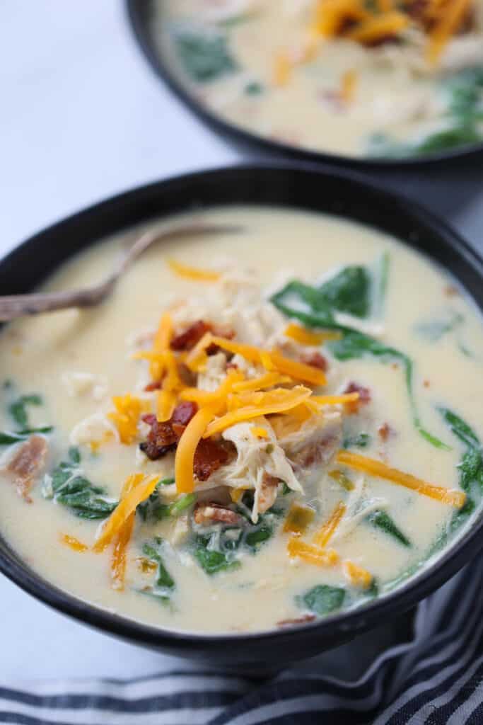 instant pot crack chicken soup in a black bowl