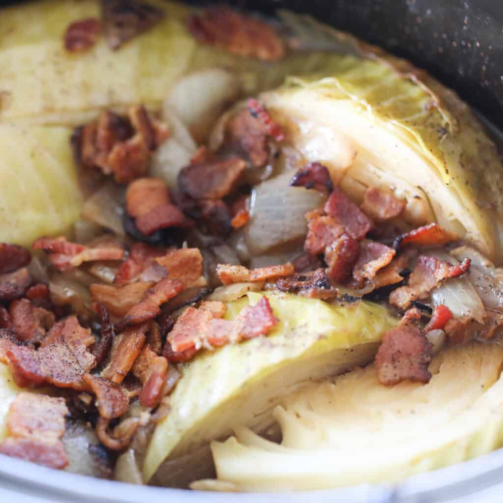 slow cooker cabbage after cooking and still in the crock-pot