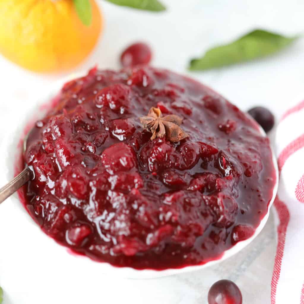sugar free cranberry sauce recipe in a white bowl