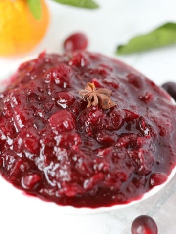 sugar free cranberry sauce recipe in a white bowl
