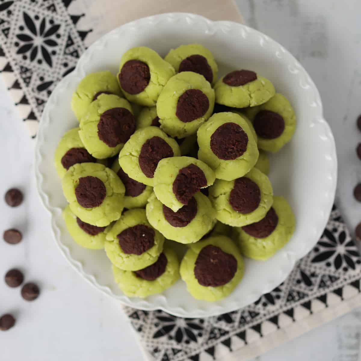 sugar free chocolate mints after cooking on a white plate with a white background