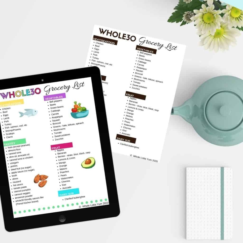 whole30 grocery list pdf collage