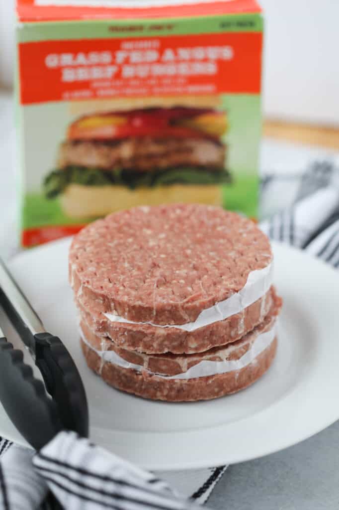 frozen burgers air fryer ingredients on a white plate