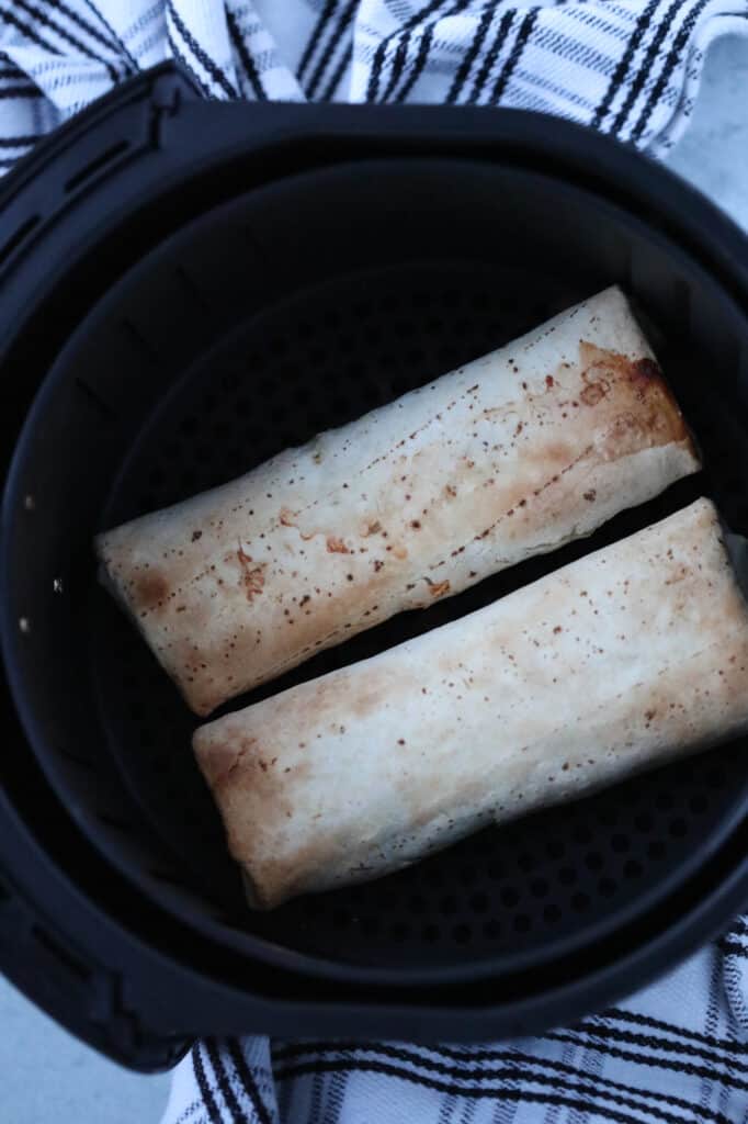 the frozen burrito air fryer recipe after cooking and resting in the unit