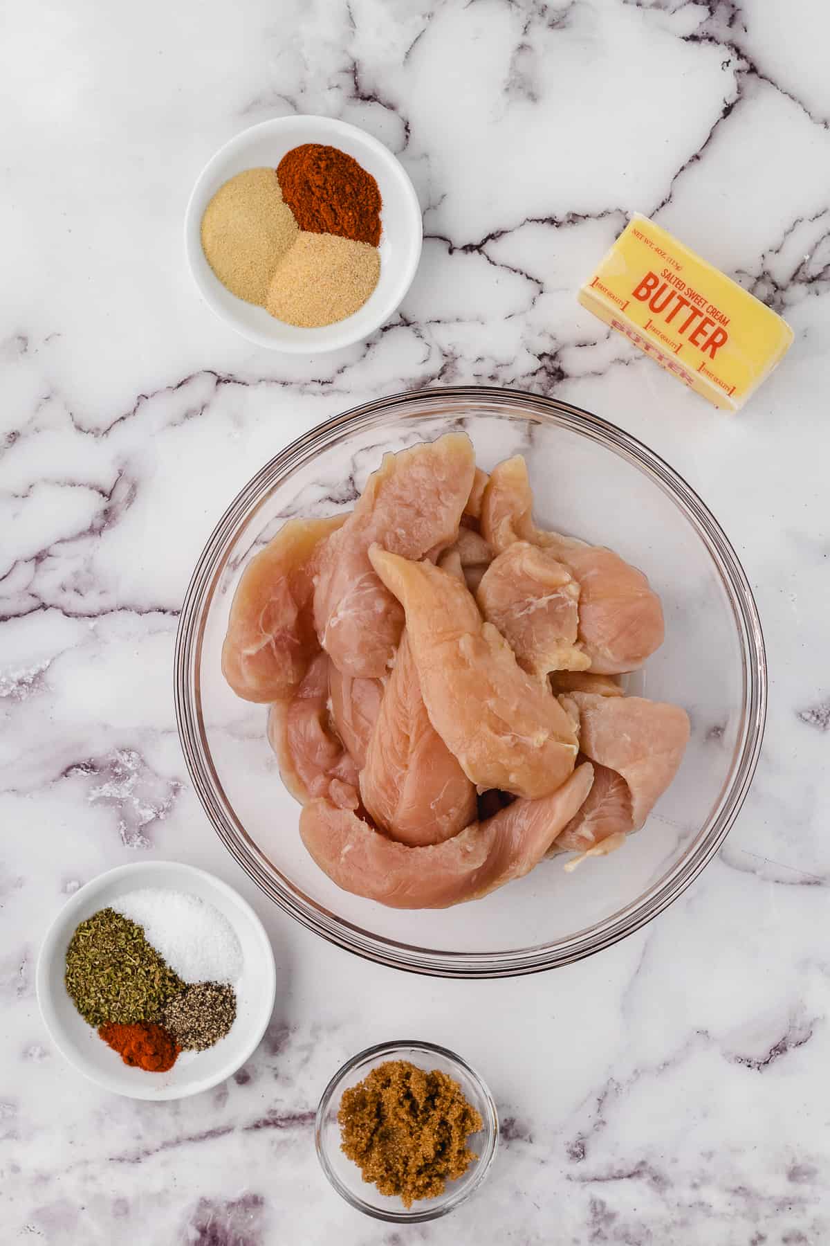 tenderloin ingredients on a marble background