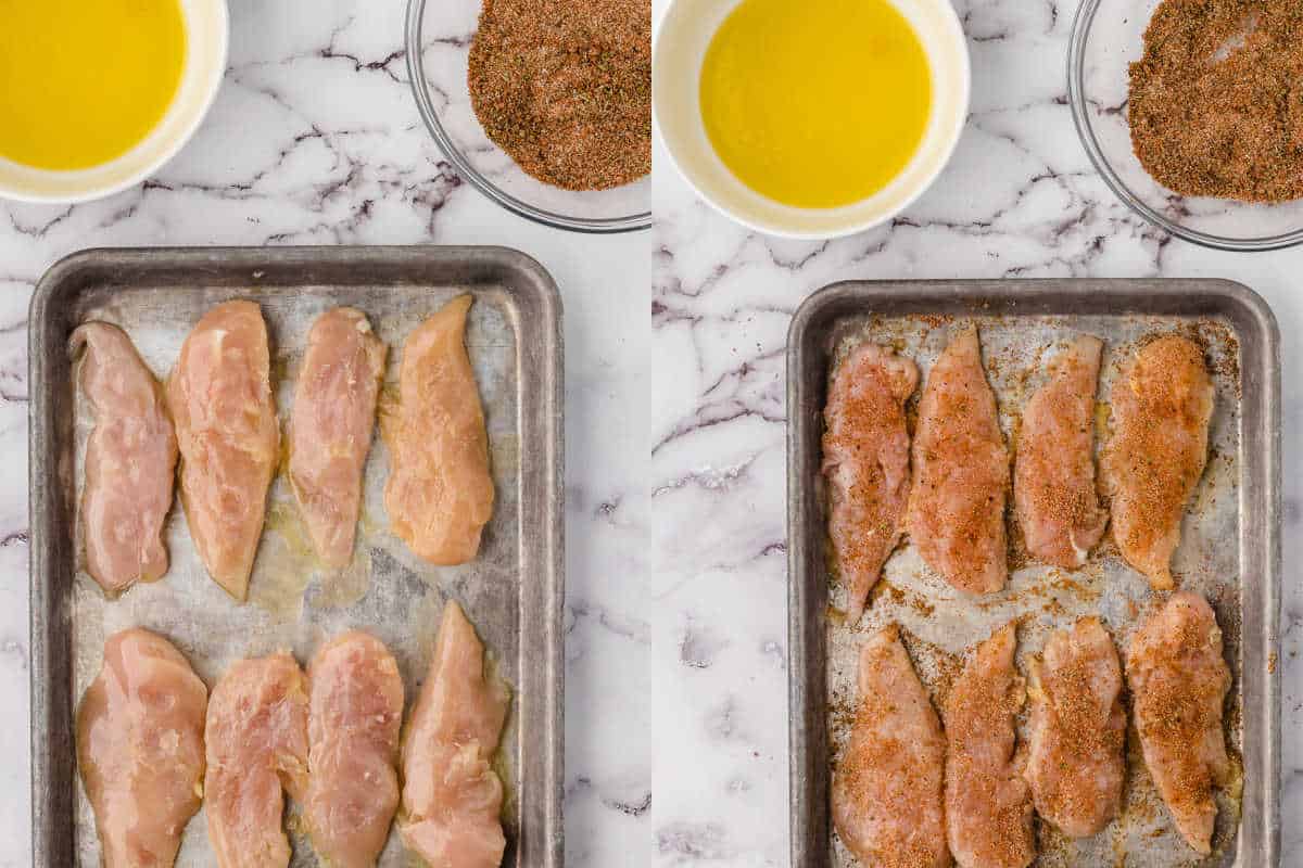 prep the chicken tenderloins before baking on the prepared baking sheet