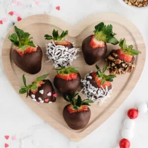 valentines chocolate strawberries on a heart shaped plate