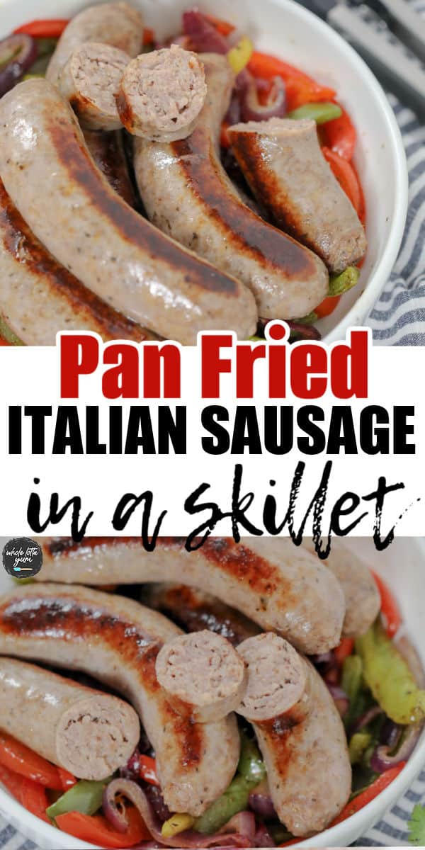 sausages in a skillet pin for pinterest