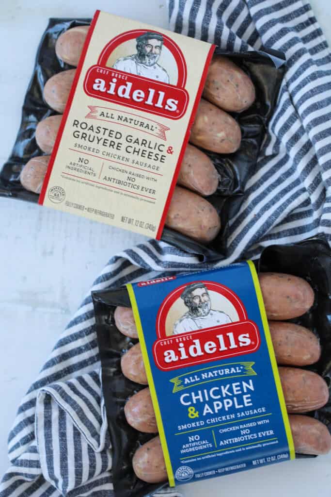 cooking chicken sausages in an air fryer using aidells chicken apple sausage