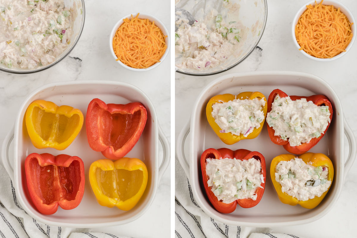 roasting the bell pepper halves then adding the tuna fish mixture before baking longer