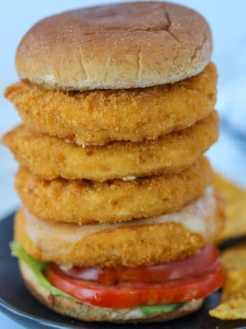 chicken patties in air fryer stacked up