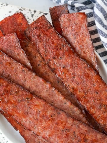 oven baked turkey bacon on a plate