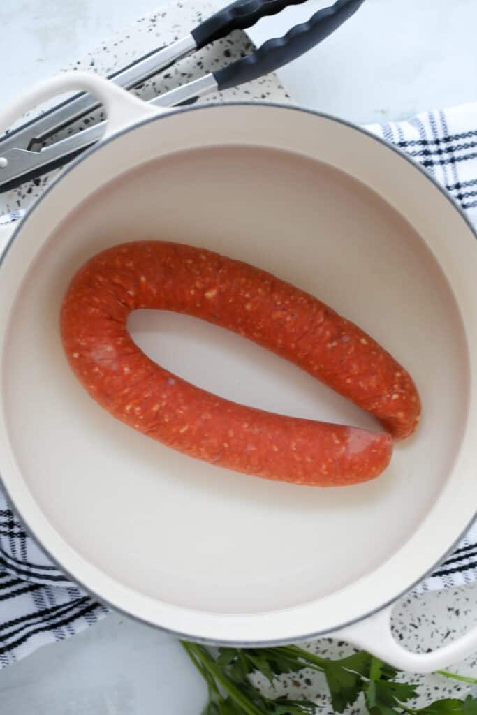 how long do you boil kielbasa on the stovetop? Just 10 minutes in a pot with boiled water