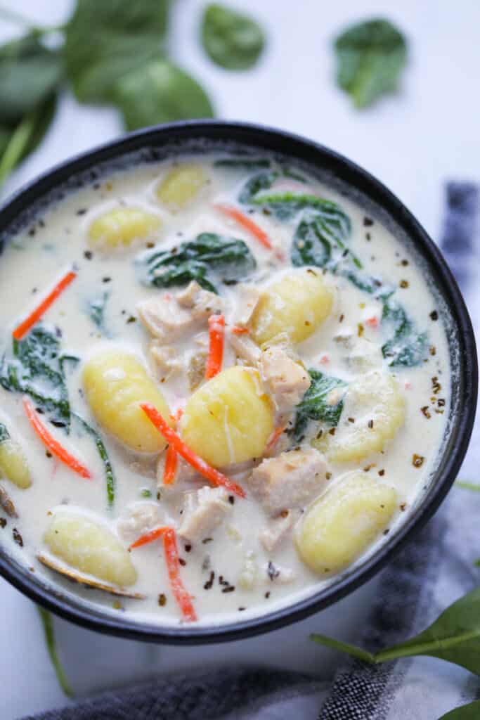 instant pot chicken gnocchi soup in a bowl ready to eat