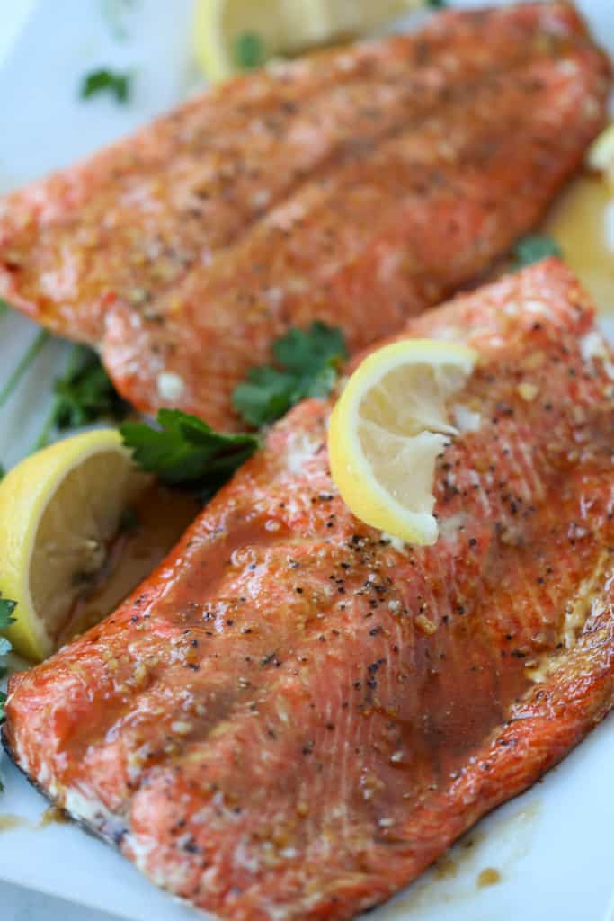 air fryer salmon skin on with a garlic soy glaze