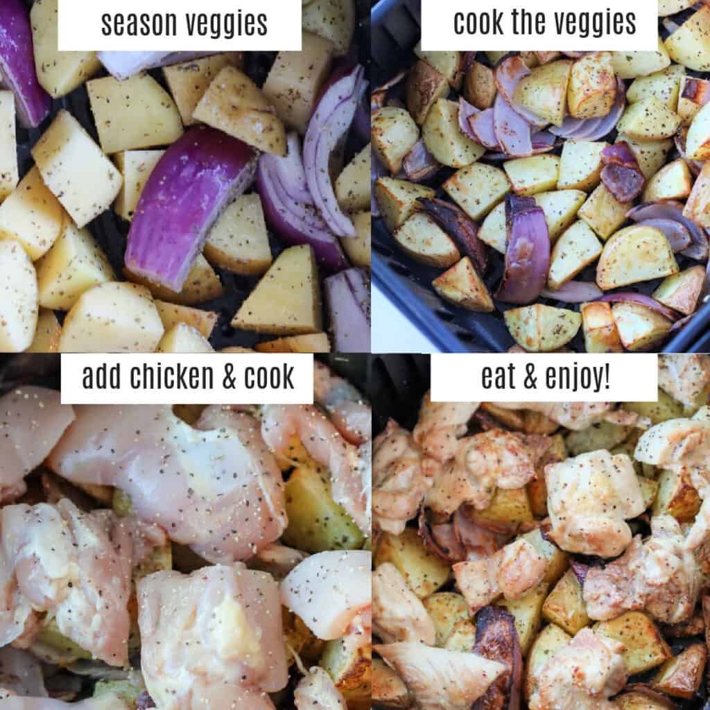 boneless chicken thighs and potatoes in air fryer recipe steps