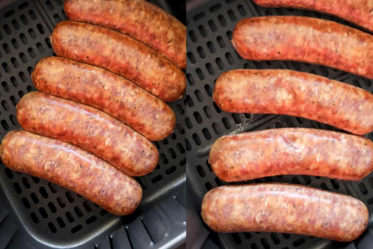breaking the frozen sausages apart for the air fryer