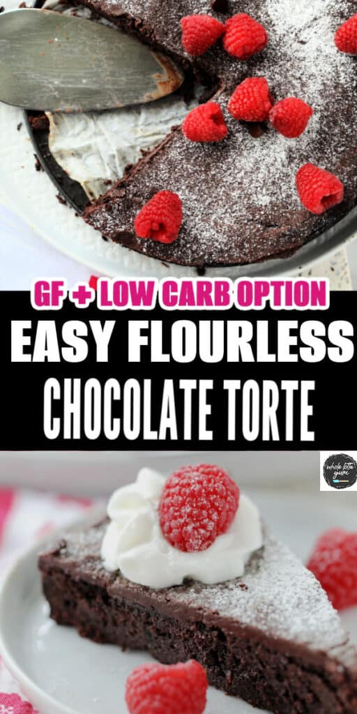 easy flourless chocolate torte with a low carb option pin for social media
