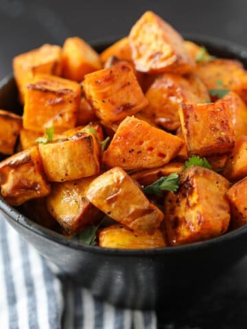 air fried sweet potato cubes finished dish