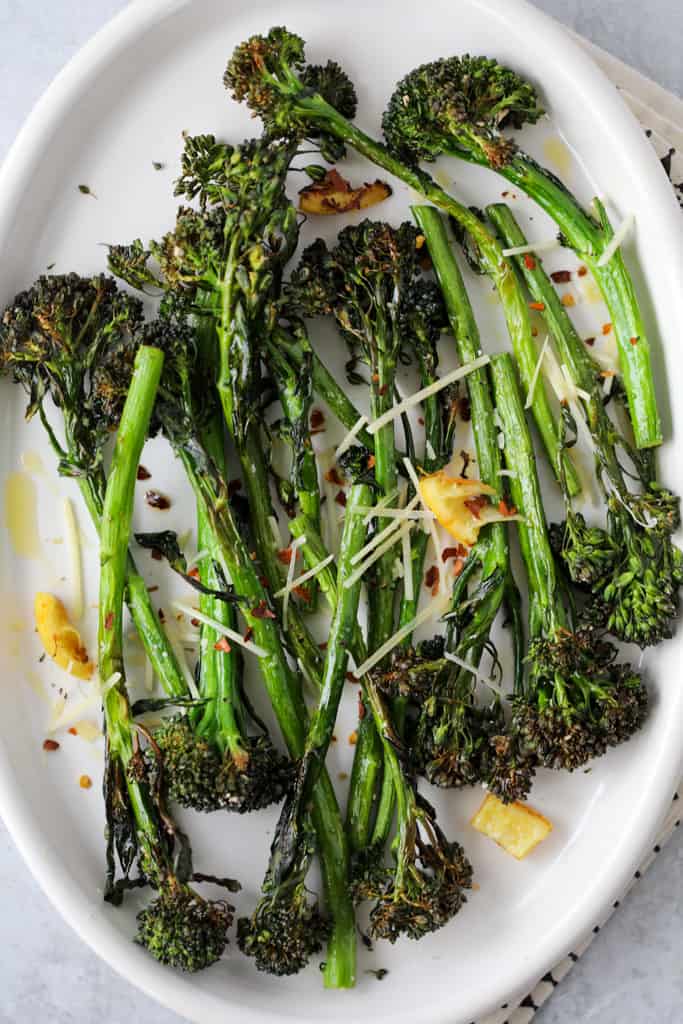 air fryer broccolini served on a platter