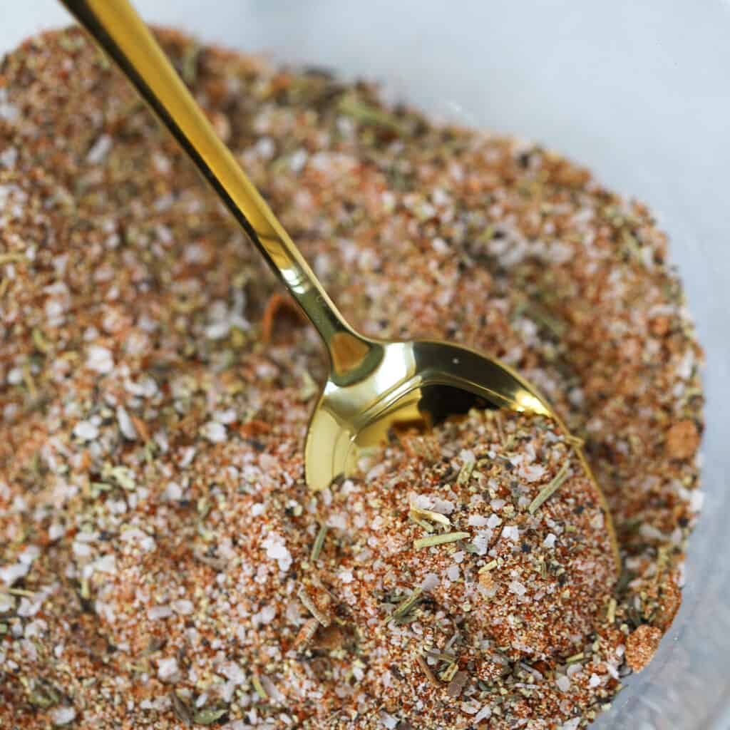 dry turkey rub for smoking close up image on a spoon
