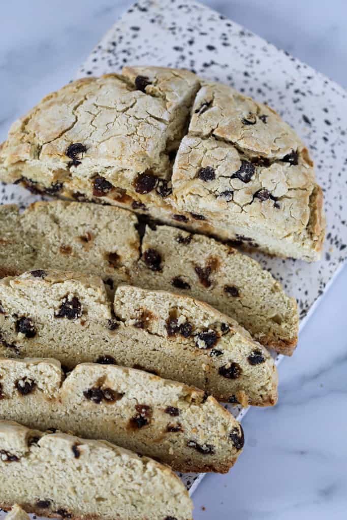 sliced gluten free irish soda bread on a cutting board