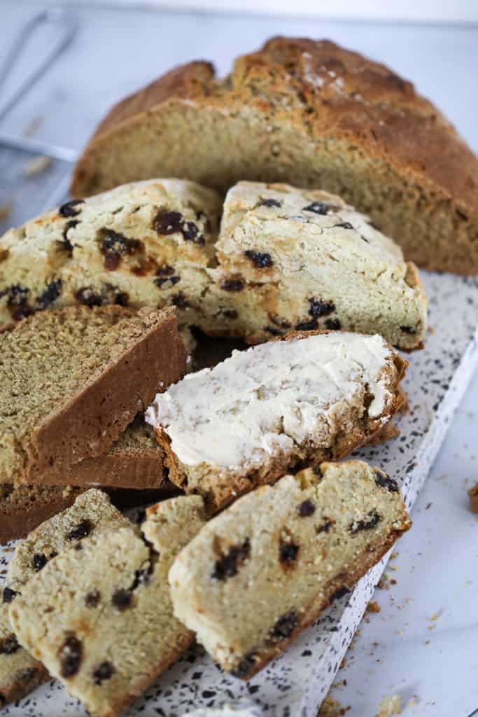 irish-soda-bread-without-milk sliced on a tray