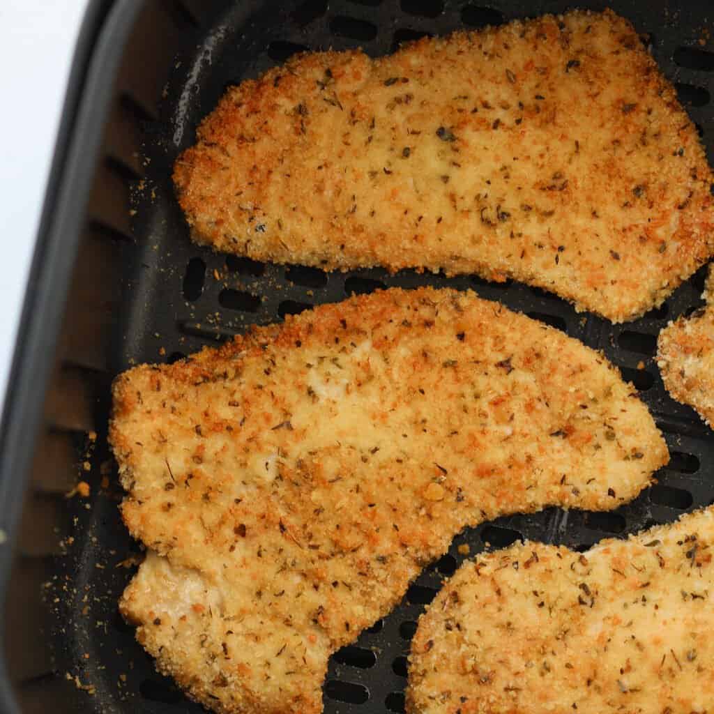 crispy turkey cutlets air fryer recipe close up after air frying