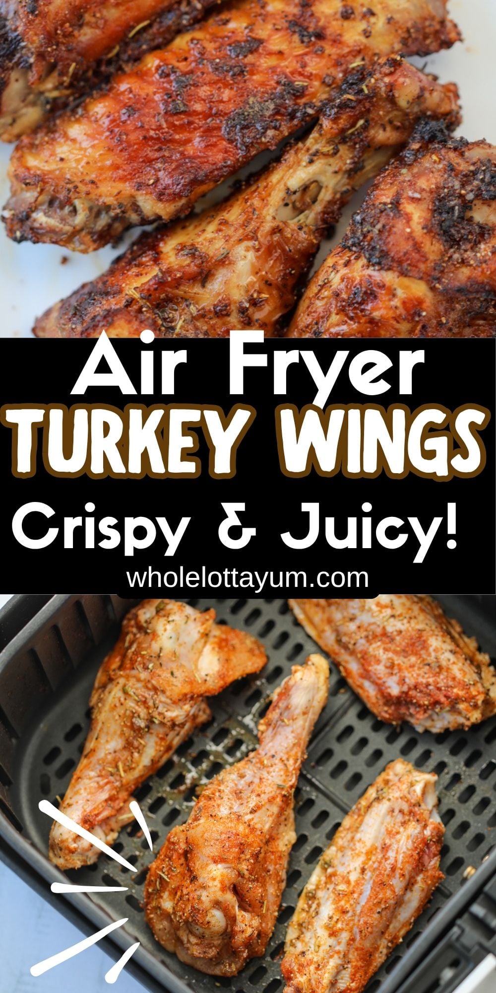 crispy easy turkey wings in an air fryer image for social media