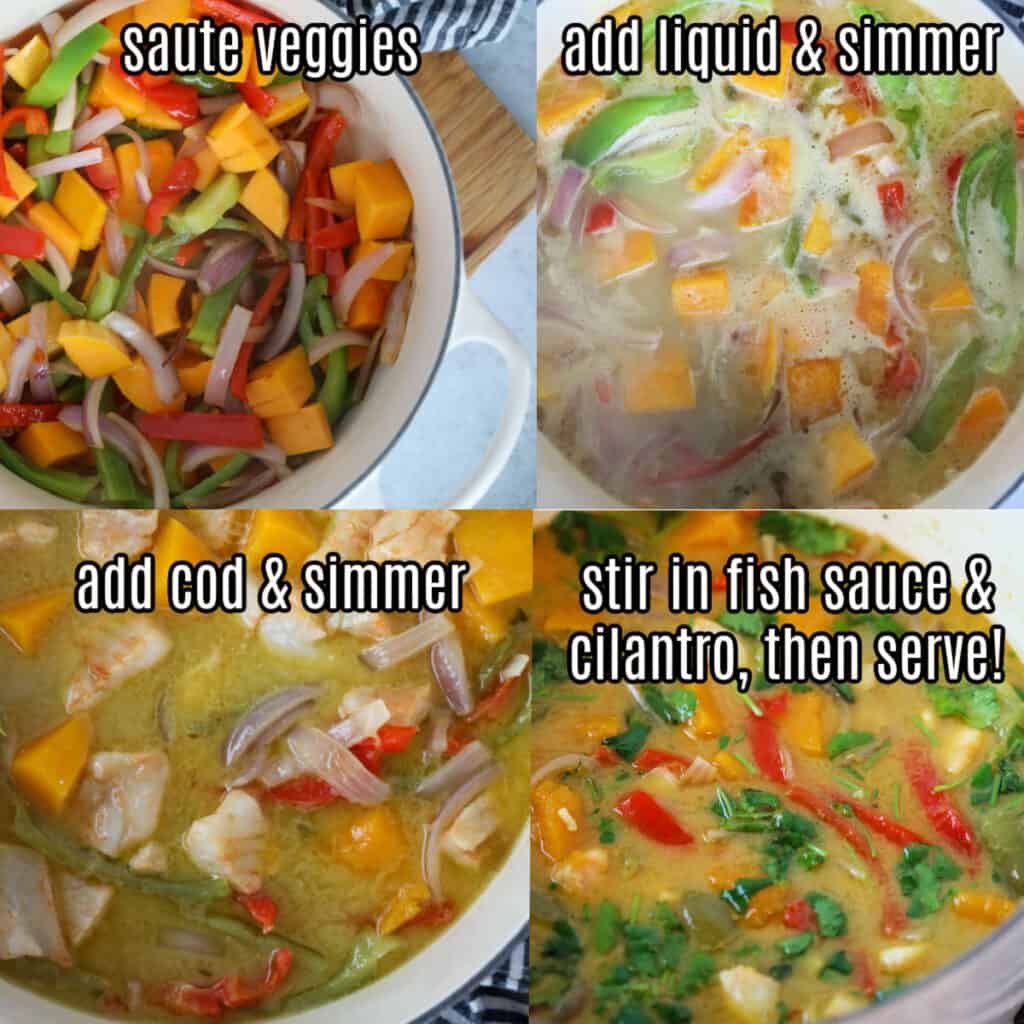 cod curry recipe steps collage
