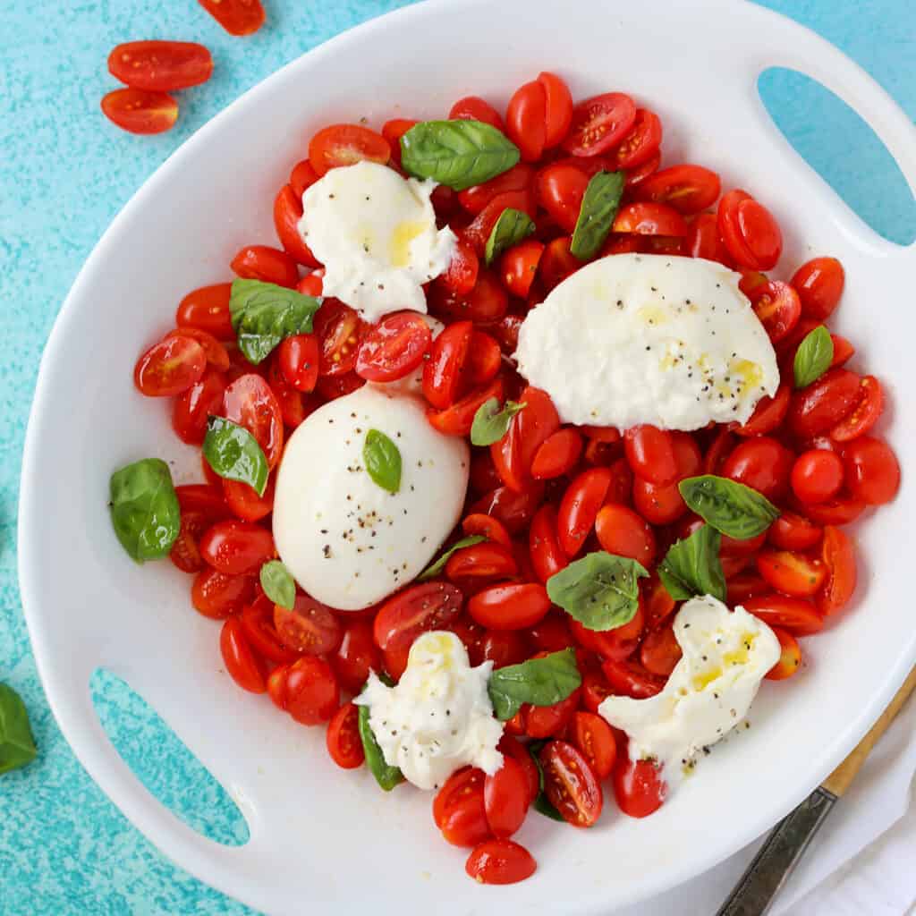 burrata caprese salad finished dish