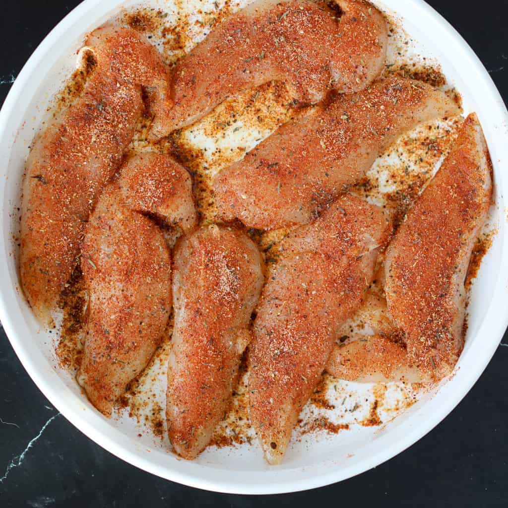 brush the chicken tenderloins with olive oil and seasoning