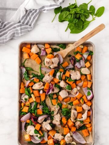 chicken and sweet potatoes recipe in the oven after cooking